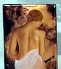 Esmalte sobre cobre: desnudo femenino en tonos cálidos
